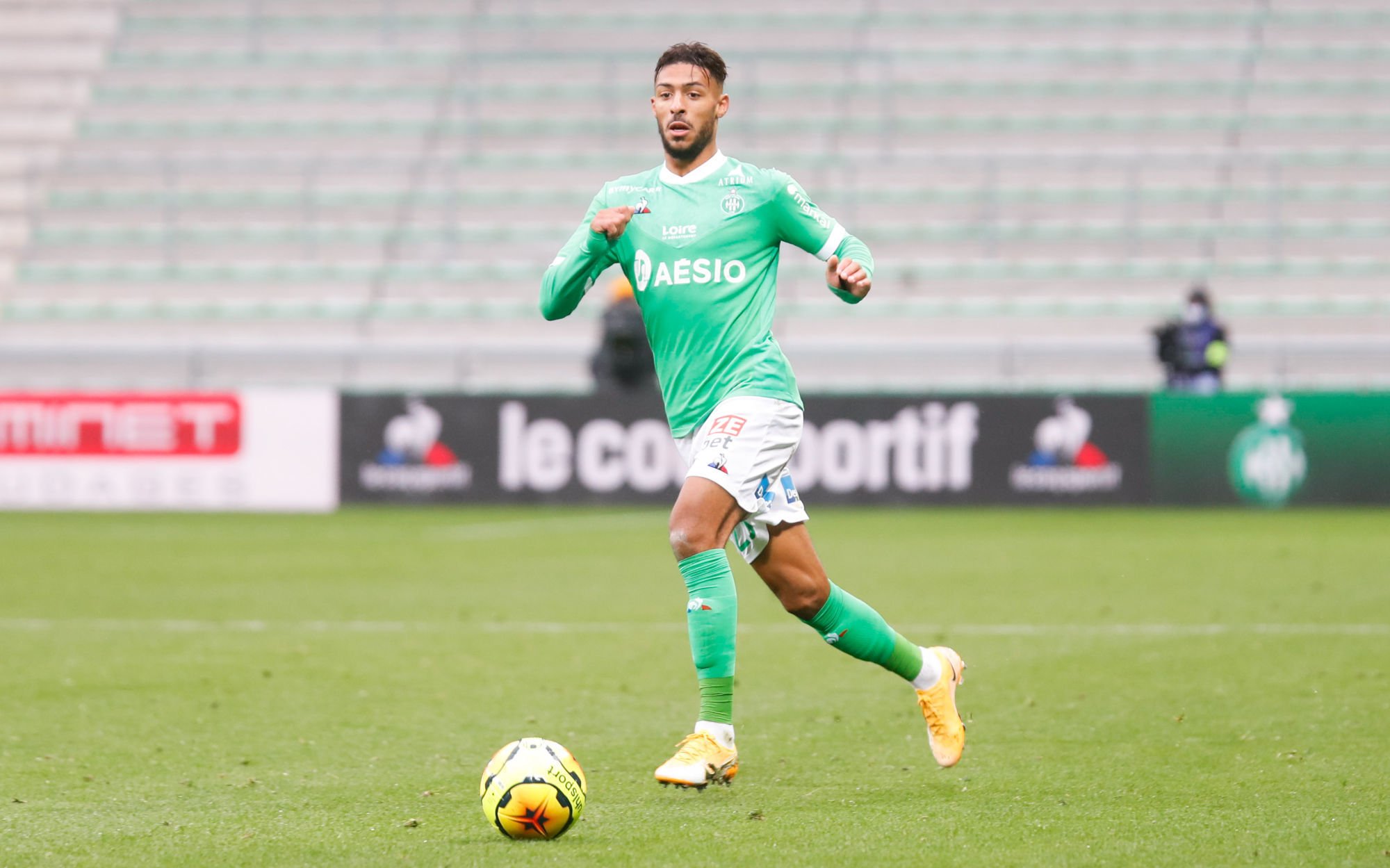 Denis BOUANGA of Saint Etienne during the Ligue 1 match between AS Saint-Etienne and Stade Rennes at Stade Geoffroy-Guichard on September 26, 2020 in Saint-Etienne, France. (Photo by Romain Biard/Icon Sport) - Stade Geoffroy-Guichard - Saint Etienne (France)