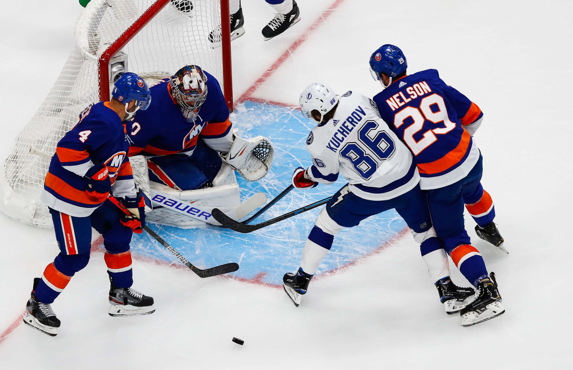 Photo by Icon Sport - Semyon VARLAMOV - Nikita KUCHEROV - Brock NELSON - Andy GREENE - New York Islanders NHL