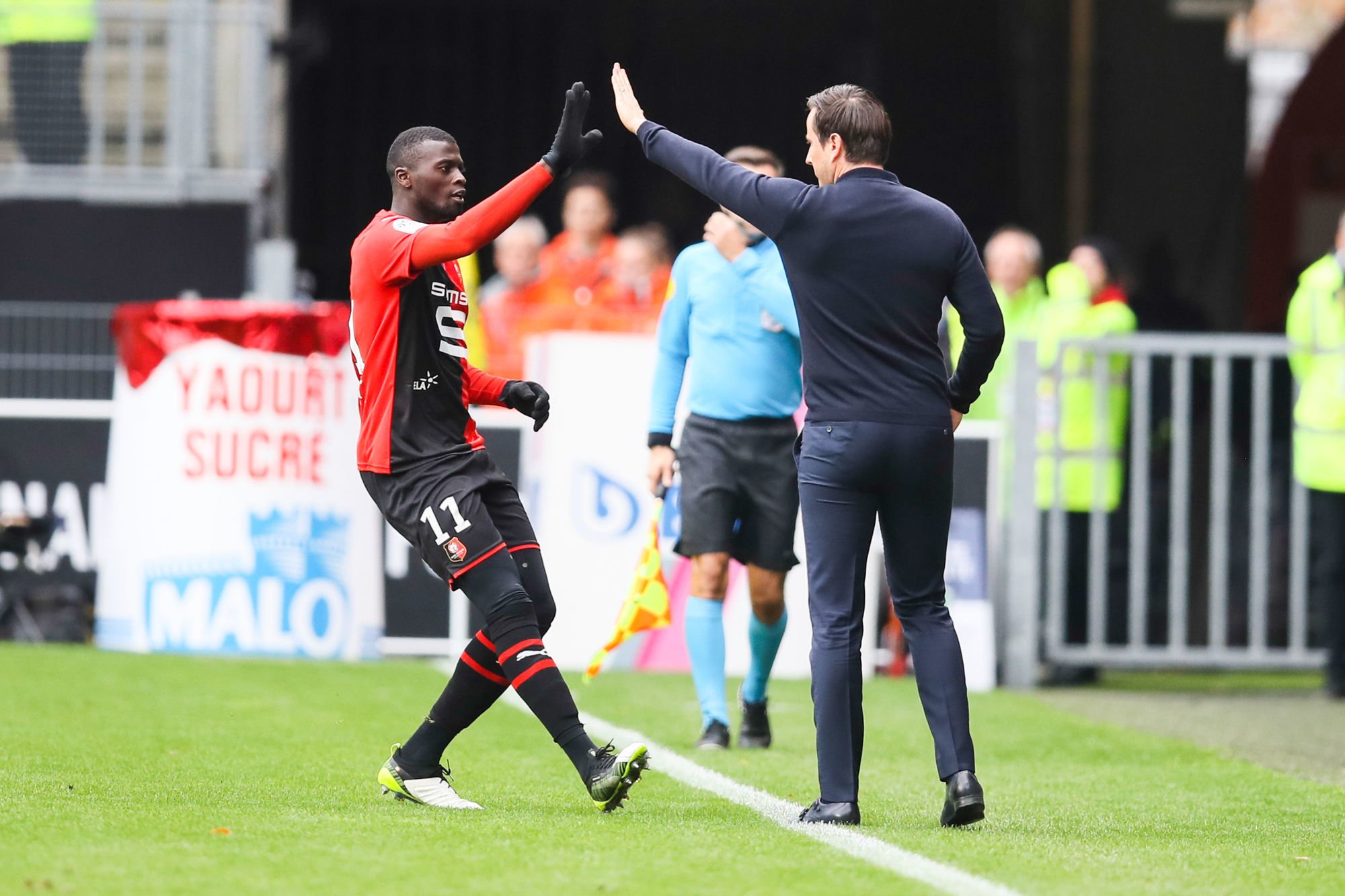 Mbaye NIANG - Rennes et Julien STEPHAN,  (Photo by Vincent Michel/Icon Sport)
