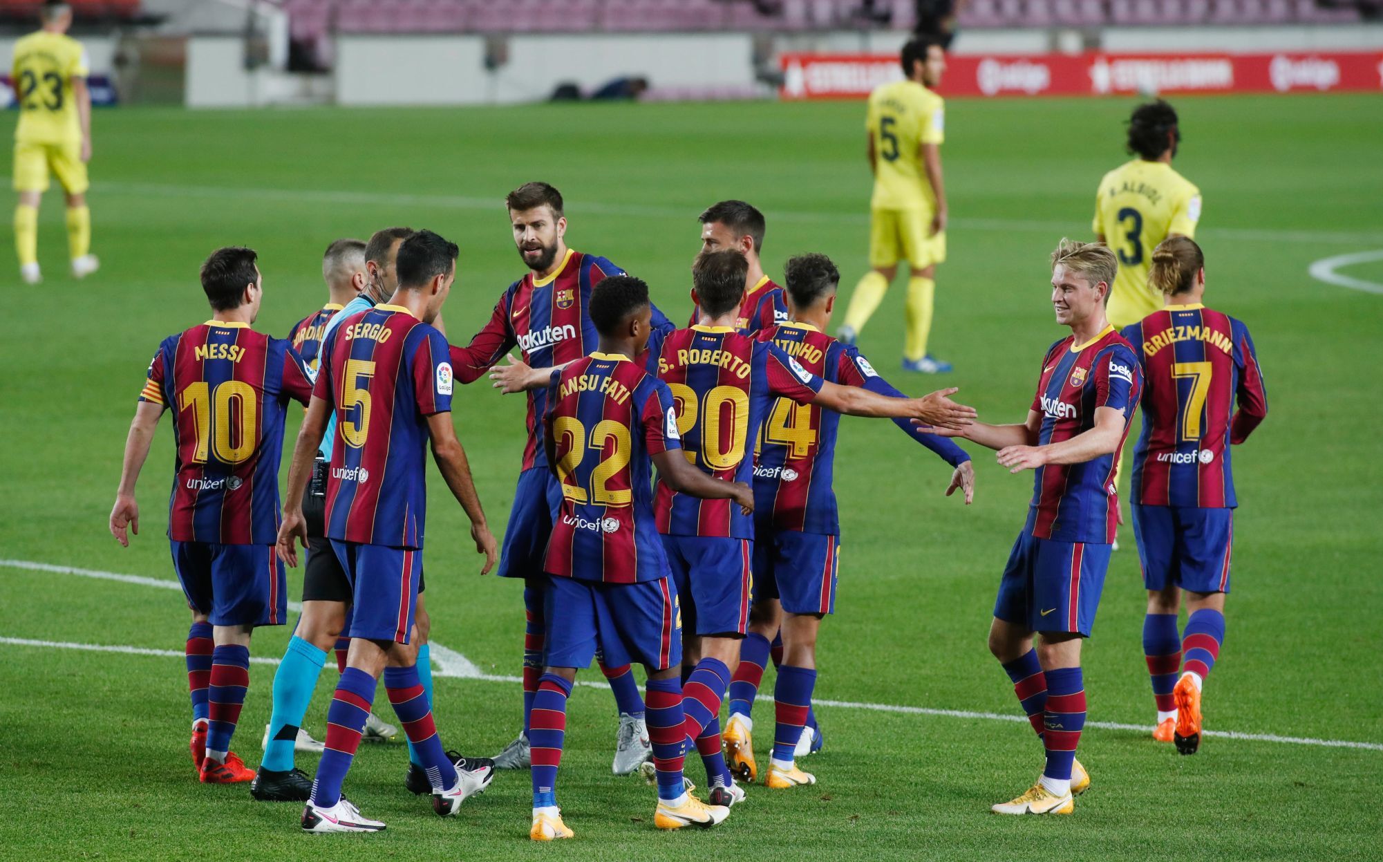 Partido de LaLiga Santander disputado entre Barcelona y Villarreal. En la imagen, Ansu Fati celebra un tanto.

LaLiga Santander match played between Barcelona and Villarreal. In this picture, Ansu Fati celebrates his goal. 
By Icon Sport - Ansu FATI - Camp Nou - Barcelone (Espagne)