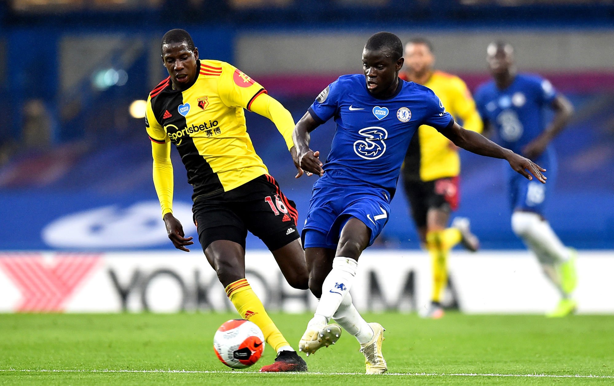 Chelsea's N'Golo Kante (right) and Watford's Abdoulaye Doucoure battle for the ball during the Premier League match at Stamford Bridge, London. 
Photo by Icon Sport - Stamford Bridge - Londres (Angleterre)