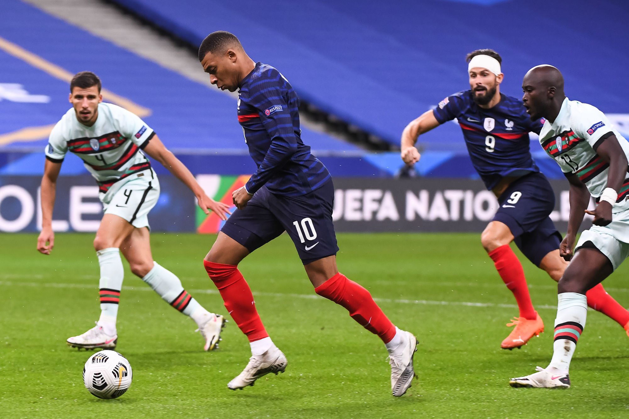 Kylian MBAPPE of France during the Nations League - Group 3 match between France and Portugal on October 11, 2020 in Paris, France. (Photo by Baptiste Fernandez/Icon Sport) - Kylian MBAPPE - Olivier GIROUD - Danilo PEREIRA - Stade de France - Paris (France)