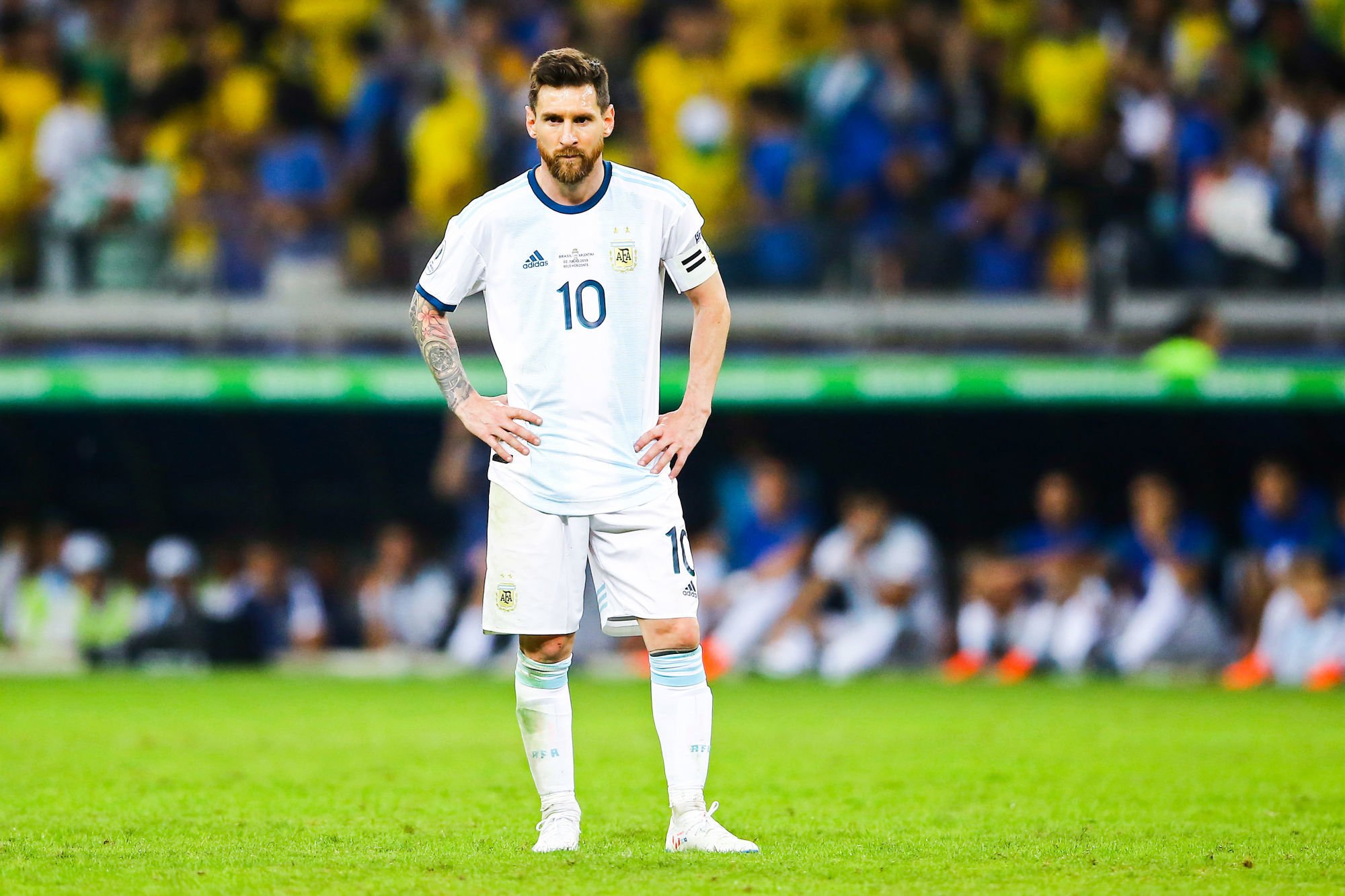 July 2nd 2019, Mineirao, Belo Horizonte, Brazil; Copa America International football, semi final, Brazil versus Argentina; Lionel Messi of Argentina disappointed after the match . Photo : Actionplus / Icon Sport