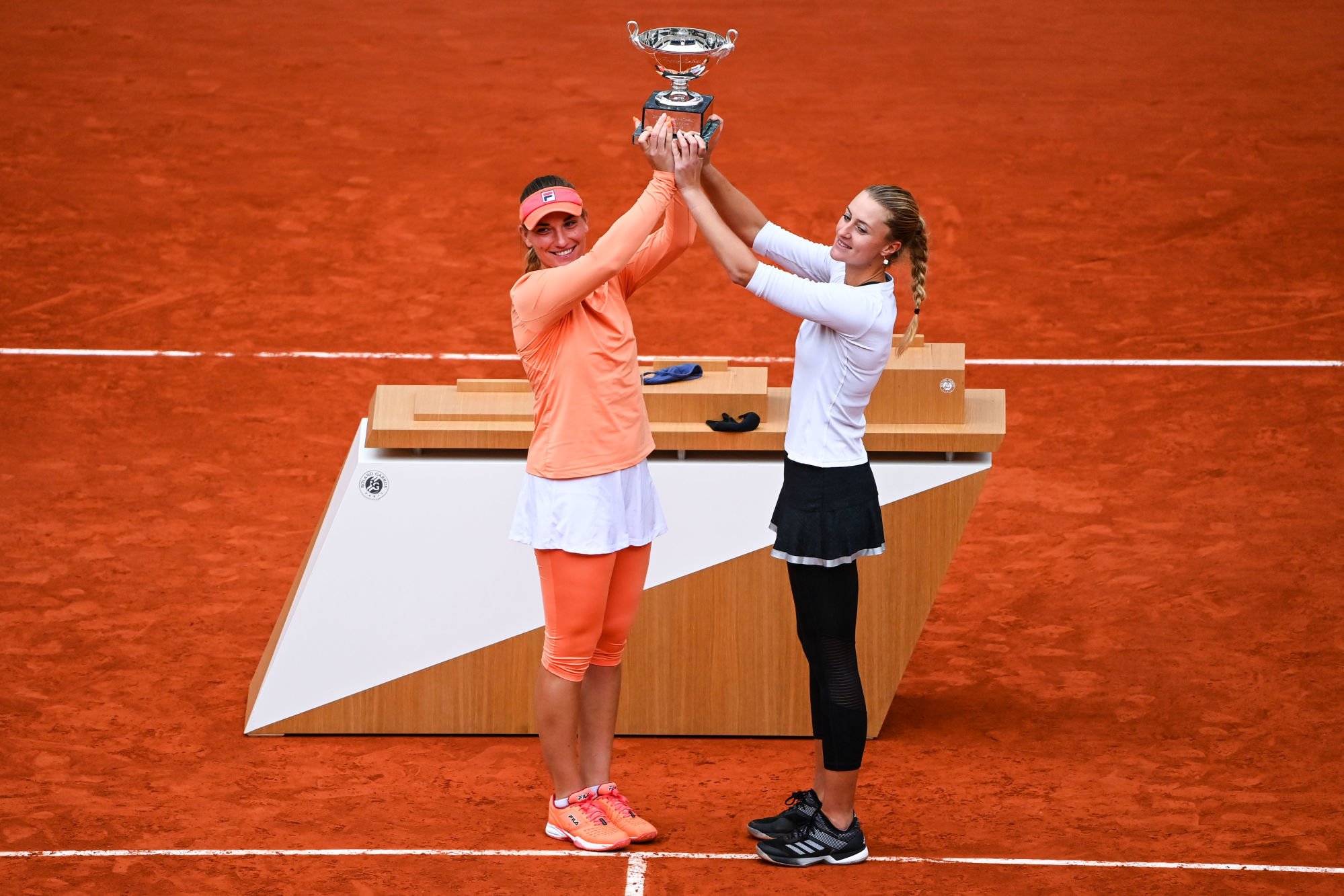 Timea BABOS of Hungary and Kristina MLADENOVIC of France during the day fifteen men's final Roland Garros on October 11, 2020 in Paris, France. (Photo by Anthony Dibon/Icon Sport) - Roland Garros - Paris (France)