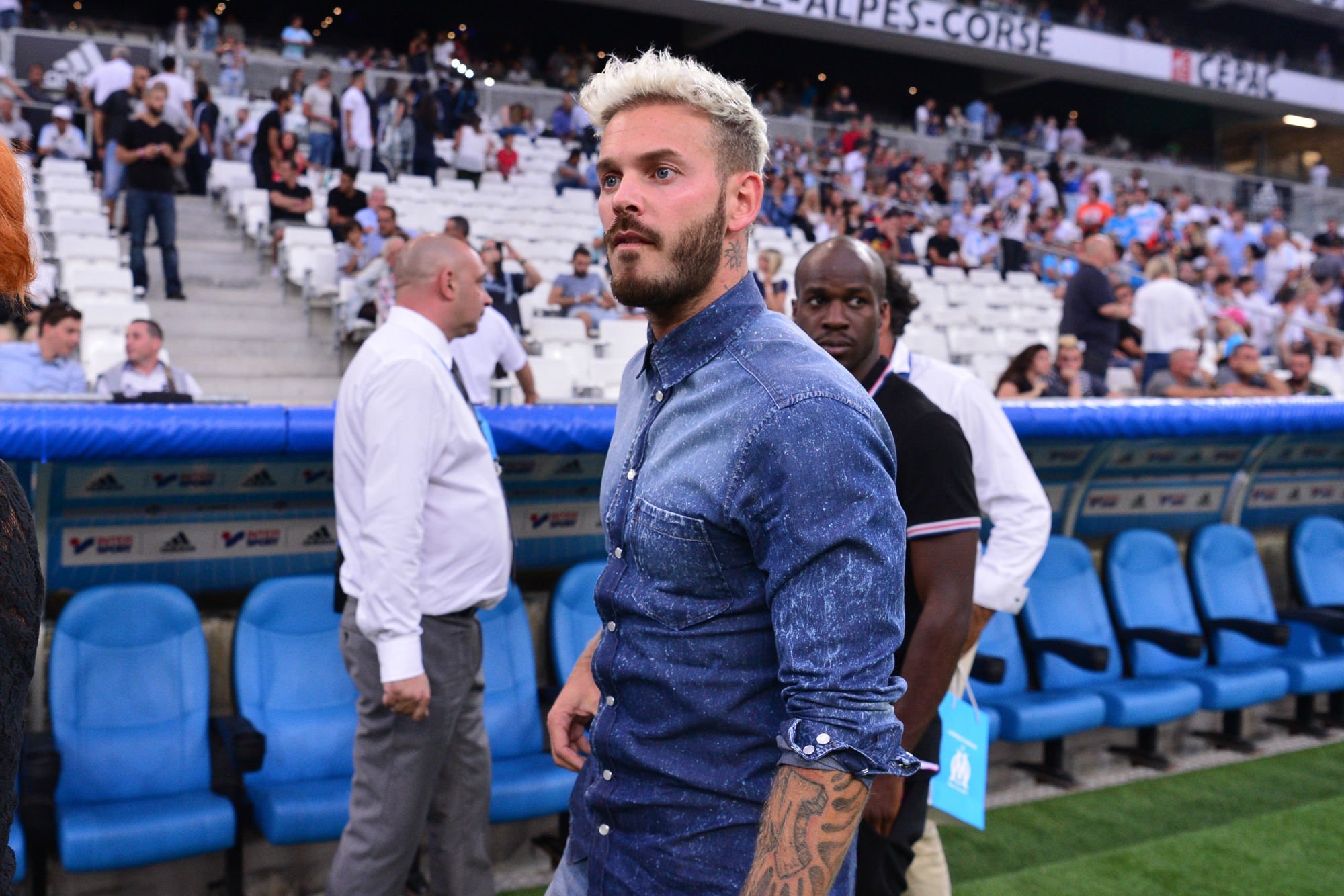 Singer Matt Pokora during the football Ligue 1 match between Olympique de Marseille and Toulouse FC at Stade Velodrome on August 14, 2016 in Marseille, France. (Photo by Dave Winter/Icon Sport)