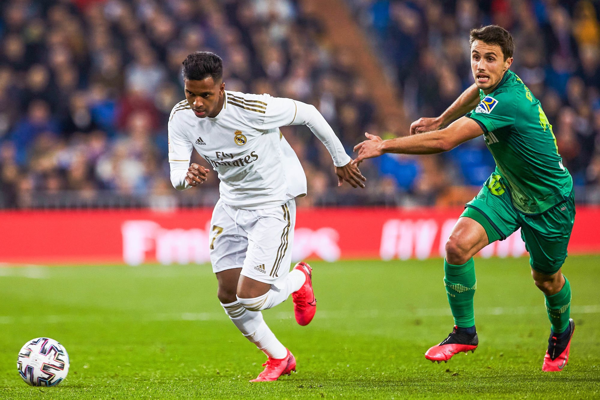 Rodrygo Goes of Real Madrid during the Spanish King Cup match between Real Madrid and Real Sociedad on February 6, 2020 in Madrid, Spain. (Photo by Pressinphoto/Icon Sport) - Rodrygo  GOES - Ander GUEVARA - Stade Santiago-Bernabeu - Madrid (Espagne)