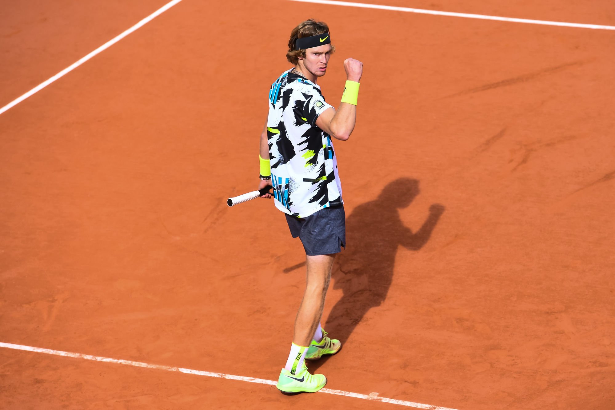 Andrey RUBLEV of Russia celebrates during the day seven of the Tennis French Open on October 3 rd, 2020 in Paris, France. (Photo by Baptiste Fernandez/Icon Sport) - Roland Garros - Paris (France)