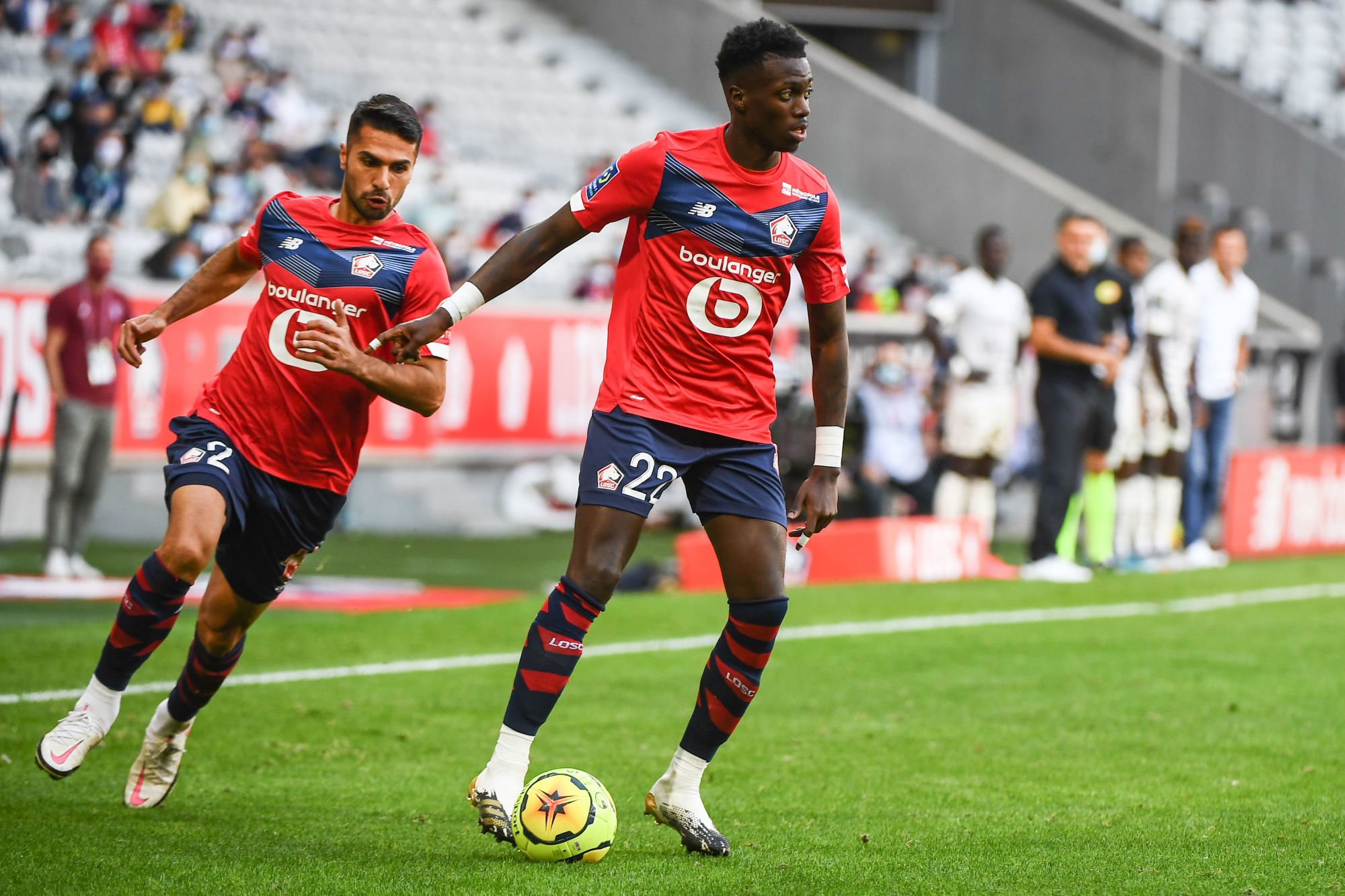 Zeki CELIK of Lille and Timothy WEAH of Lille during the Ligue 1 match between Lille and Metz on September 13, 2020 in Lille, France. (Photo by Anthony Dibon/Icon Sport) - Zeki CELIK - Timothy WEAH - Stade Pierre Mauroy - Lille (France)