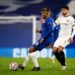 Reece James of Chelsea and Martin Terrier of Stade Rennais in action during the UEFA Champions League match between Chelsea and Rennes at Stamford Bridge on November 4, 2020 in London, England. (Photo by Steven Paston/Icon Sport) - Martin TERRIER - Reece JAMES - Stamford Bridge - Londres (Angleterre)