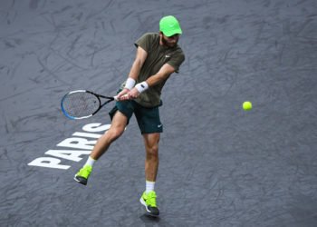 Corentin MOUTET of France during the first day of the ATP Masters 1000 Rolex Paris Masters at AccorHotels Arena on November 2, 2020 in Paris, France. (Photo by Baptiste Fernandez/Icon Sport) - Bercy AccorHotels Arena - Paris (France)