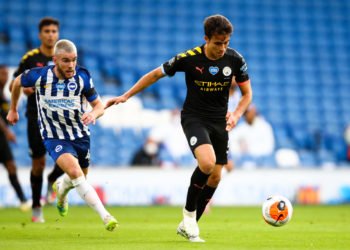Manchester City's Eric Garcia (right) and Brighton and Hove Albion's Aaron Connolly battle for the ball during the Premier League match at the Amex Stadium, Brighton. 


Photo by Icon Sport - Falmer Stadium - Brighton (Angleterre)