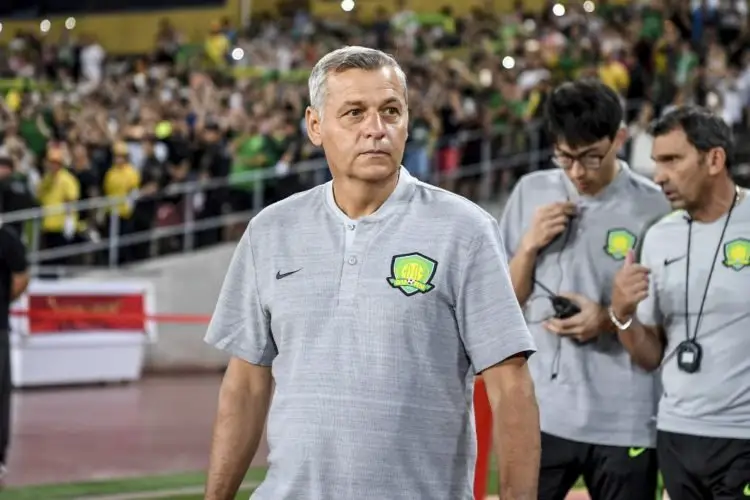 Beijing Guoan's new head coach Bruno Genesio arrives for the Chinese Super League (CSL) football match between Beijing Guoan and Hebei China Fortune in Beijing on August 2, 2019. (Photo by STR / AFP) / China OUT