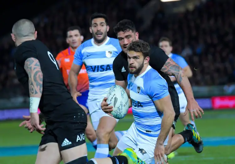 Argentina's Ramiro Moyano heads for the tryline during the Rugby Championship match between the New Zealand All Blacks and Argentina Pumas at Trafalgar Park in Nelson, New Zealand on Saturday, 8 September 2018.
Photo: Dave Lintott / Icon Sport
