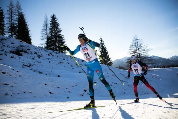 17.12.2020, Hochfilzen, Austria (AUT):
Quentin Fillon Maillet (FRA), Sturla Holm Laegreid (NOR), (l-r) -  IBU World Cup Biathlon, sprint men, Hochfilzen (AUT).  -  


Photo by Icon Sport