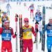 03.01.2021 Val Mustair, Switzerland (SUI):
Artem Maltsev (RUS), Alexander Bolshunov (RUS), Maurice Manificat (FRA), (l-r)  - FIS world cup cross-country, tour de ski, pursuit men, Val Mustair (SUI).  
By Icon Sport