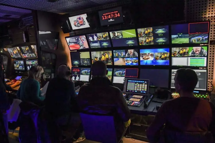 Television control room of Euromedia during the Top 14 match between Racing 92 and Stade Rochelais at Paris La Defense Arena on March 2, 2019 in Nanterre, France. (Photo by Aude Alcover/Icon Sport)