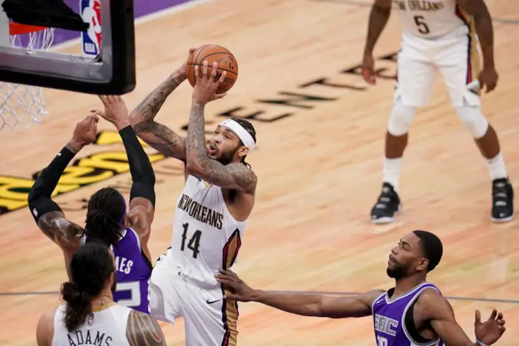 Jan 17, 2021; Sacramento, California, USA; New Orleans Pelicans forward Brandon Ingram (14) drives to the hoop against the Sacramento Kings in the first quarter at the Golden 1 Center. Mandatory Credit: Cary Edmondson-USA TODAY Sports/Sipa USA 
By Icon Sport - Brandon INGRAM - Golden 1 Center - Sacramento (Etats Unis)
