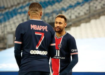 Kylian Mbappe and Neymar Jr of PSG