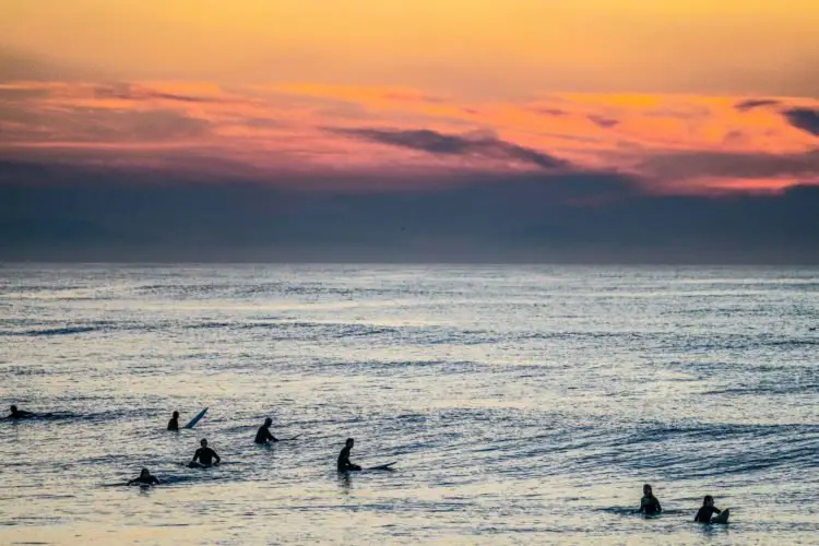 Illustration of surfers waiting for a wave riding a wave during Surf at Santocha Beach on November 25, 2020 in Capbreton, France. (Photo by Pierre Costabadie/Icon Sport) - ---