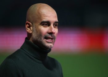 Manchester City manager Pep Guardiola speaks to the media after the Emirates FA Cup fourth round match at the Jonny-Rocks Stadium, Cheltenham. Picture date: Saturday January 23, 2021. 


Photo by Icon Sport - Pep GUARDIOLA