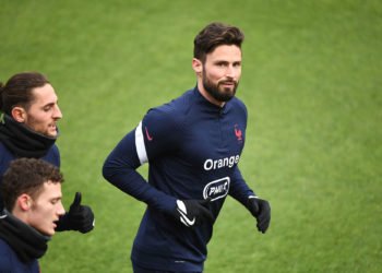 Olivier GIROUD of France during the French Training Session at Centre National du Football on March 22, 2021 in Clairefontaine-en-Yvelines, France. (Photo by Anthony Dibon/Icon Sport) - Adrien RABIOT - Olivier GIROUD - Centre National du Football - Clairefontaine (France)