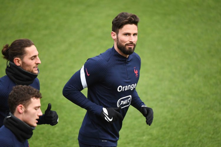 Olivier GIROUD of France during the French Training Session at Centre National du Football on March 22, 2021 in Clairefontaine-en-Yvelines, France. (Photo by Anthony Dibon/Icon Sport) - Adrien RABIOT - Olivier GIROUD - Centre National du Football - Clairefontaine (France)