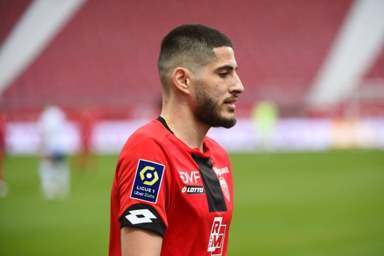 Yassine BENZIA of DFCO during the Ligue 1 match between Dijon FCO and Stade Reims at Stade Gaston Gerard on March 21, 2021 in Dijon, France. (Photo by Vincent Poyer/Icon Sport) - Yassine BENZIA - Stade Gaston-Gerard - Dijon (France)