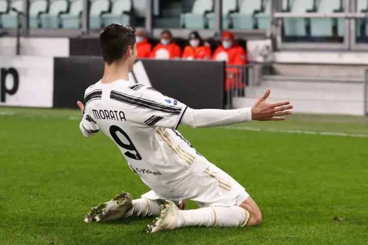 Alvaro Morata of Juventus celebrates after scoring to give the side a 2-1 lead during the Serie A match at Allianz Stadium, Turin. Picture date: 6th March 2021. Picture credit should read: Jonathan Moscrop/Sportimage 
By Icon Sport - Alvaro MORATA - Allianz Stadium - Turin (Italie)
