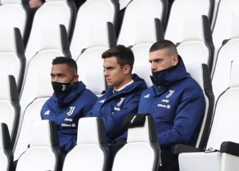 Alex Sandro, Paulo Dybala and Merih Demiral of Juventus look on from the tribune during the Serie A match at Allianz Stadium, Turin. Picture date: 21st March 2021. Picture credit should read: Jonathan Moscrop/Sportimage 
By Icon Sport - Allianz Stadium - Turin (Italie)