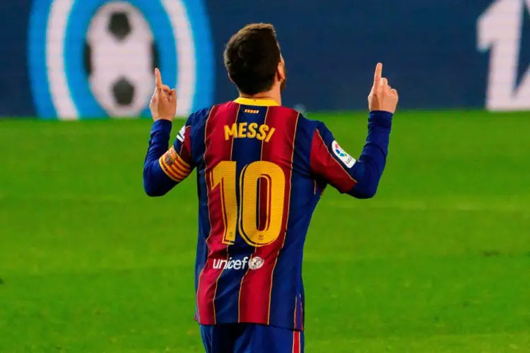 Partido de LaLiga Santander disputado entre Barcelona y Elche. En la imagen, Messi celebra su gol. Match de LaLiga Santander disputé entre Barcelona et Elche. Sur cette photo, Messi célèbre son but.