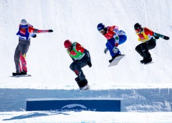 VEYSONNAZ,SWITZERLAND,20.MAR.21- SNOWBOARDING - FIS World Cup, snowboard cross, ladies, men. Image shows Martin Noerl (GER), Lukas Pachner (AUT), Lorenzo Sommariva (ITA) and Adam Lambert (AUS). Photo: GEPA pictures/ Matic Klansek 
By Icon Sport -  (Suisse)