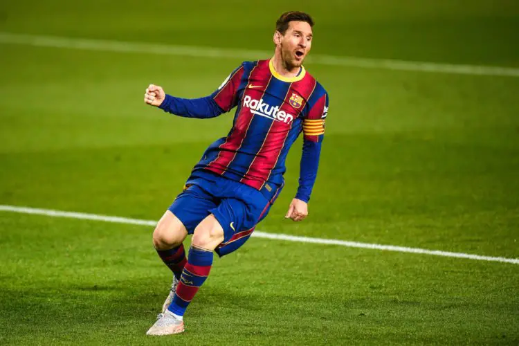 Lionel Messi of FC Barcelona celebrates the 2-1 during the La Liga match between FC Barcelona and Getafe CF played at Camp Nou Stadium on April 22, 2021 in Barcelona, Spain. (Photo by Sergio Ruiz / Pressinphoto / Icon Sport) - Camp Nou - Barcelone (Espagne)