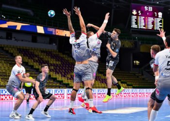 Thibaud BRIET of Nantes during the EHF Champions League Handball match between Nantes and Veszprem at H Arena on May 13, 2021 in Nantes, France. (Photo by Baptiste Fernandez/Icon Sport) - H Arena - Nantes (France)