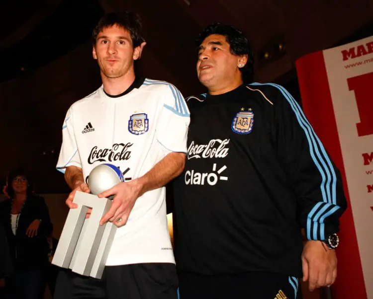 Diego Armando Maradona et Leo Messi.

Photo by Icon Sport