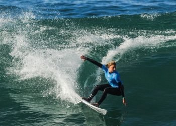 April 12th Bells Beach, Melbourne, Victoria, Australia; Rip Curl Pro Bells Beach Surfing; Lakey Peterson (USA) plots her next move whilst surfing a wave during her first round heat against Sally Fitzgibbons (AUS) and Pauline Ado (FRA); Sally Fitzgibbons (AUS) won the heat