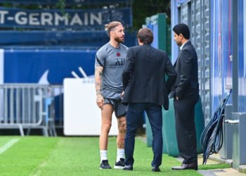 Sergio Ramos à l'entrainement avec le PSG. Anthony Dibon/Icon Sport