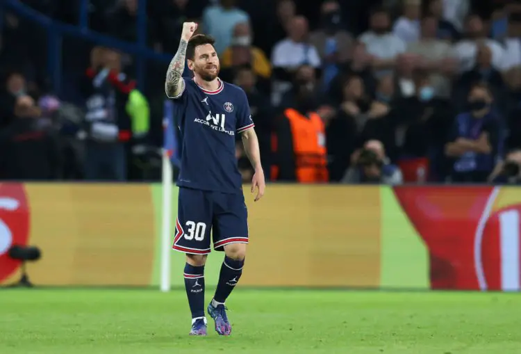 Lionel Messi qui célèbre son premier but sous les couleurs du PSG face à à Manchester City le 28 septembre 2021. David Klein / Sportimage By Icon Sport