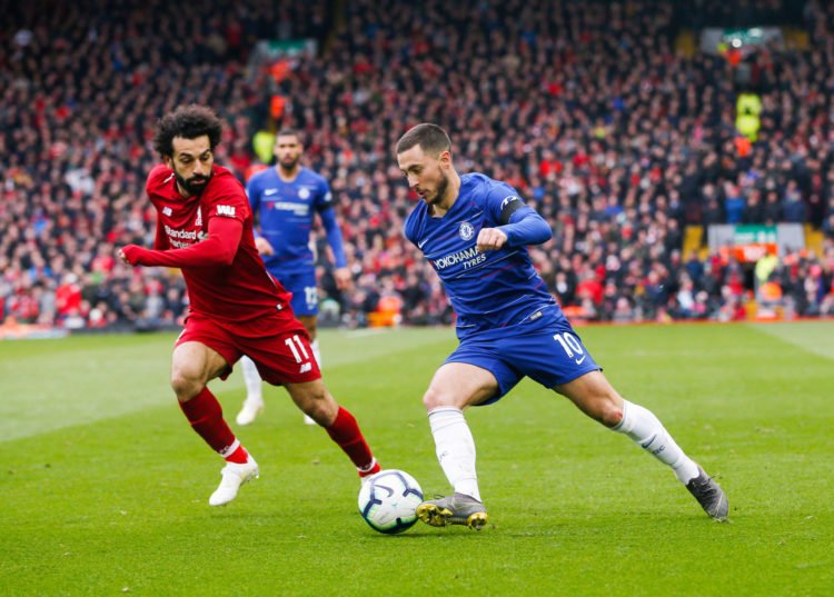 Mohamed Salah et Eden Hazard qui s’affrontent sur la pelouse d’Anfield le 14 avril 2019. Andrew Yates Spi / Icon Sport