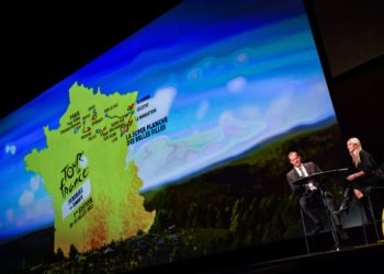 Christian Prudhomme director of the Tour and Marion ROUSSE directof of the Women’s Tour during the presentation of the Tour de France 2022 at Palais des Congres on October 14, 2021 in Paris, France. (Photo by Baptiste Fernandez/Icon Sport) - Palais des Congres - Paris (France)