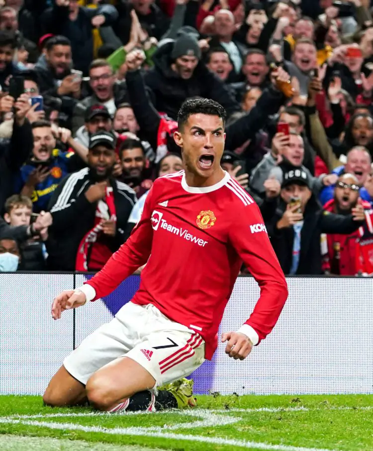 Manchester United's Cristiano Ronaldo celebrates scoring their side's third goal of the game during the UEFA Champions League, Group F match at Old Trafford, Manchester. Picture date: Wednesday October 20, 2021. 
By Icon Sport - Cristiano RONALDO - Old Trafford - Manchester (Angleterre)