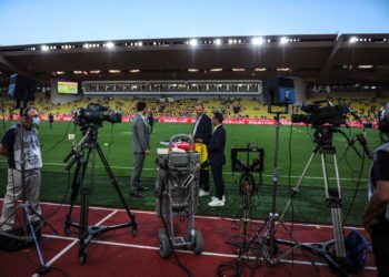 Thibault LE ROL, Mathieu BODMER and Ludovic GIULY of Amazon Prime before the Ligue 1 football match between AS Monaco and FC Nantes at Stade Louis II on August 6, 2021 in Monaco, Monaco. (Photo by Johnny Fidelin/Icon Sport) - Mathieu BODMER - Ludovic GIULY - Thibault Le ROL - Stade Louis II - Monaco (Monaco)