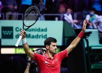 Novak Djokovic lors de la Coupe Davis, le 1er décembre 2021 (Photo by Manuel Reino Berengui/DeFodi Images)