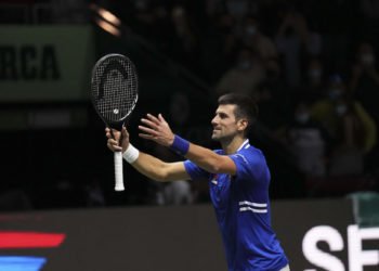 Novak Djokovic pendant la Coupe Davis 2021 Photo by Meng Dingbo/Xinhua/ABACAPRESS.COM