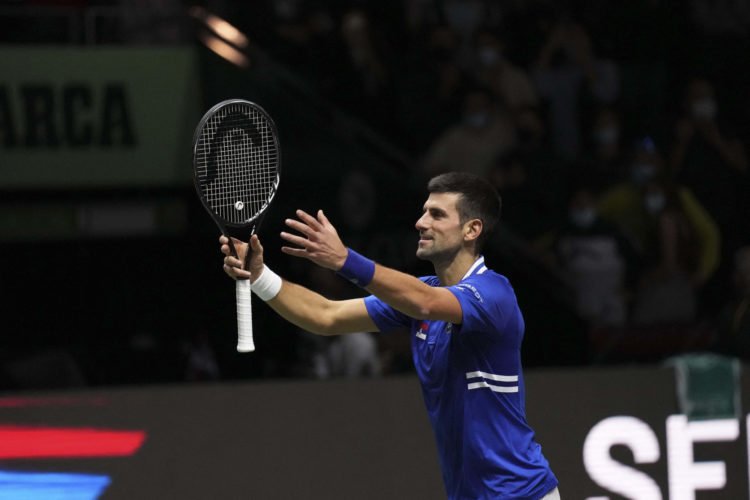 Novak Djokovic pendant la Coupe Davis 2021 Photo by Meng Dingbo/Xinhua/ABACAPRESS.COM