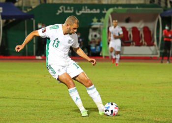 Islam Slimani avec l'équipe d'Algérie, en septembre 2021