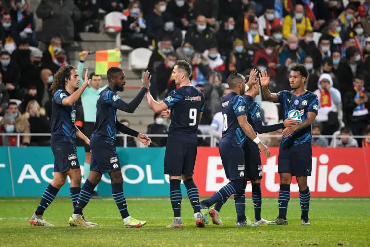 Les joueurs de l'Olympique de Marseille, lors du match face à Chauvigny en Coupe de France
