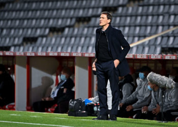 Rudi GARCIA head coach of Lyon  during the Ligue 1 match between Nimes and Lyon at Stade des Costieres on May 16, 2021 in Nimes, France. (Photo by Alexandre Dimou/Icon Sport)