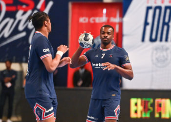 Sadou NTANZI of PSG during the EHF Champions League match between Paris Saint Germain and Elverum at Stade Pierre de Coubertin on April 7, 2022 in Paris, France. (Photo by Anthony Dibon/Icon Sport)
