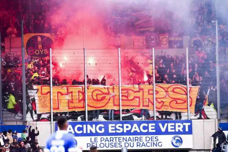 Supporters RC Lens Stade de la Meinau 3 avril 2022 Strasbourg, France. (Photo by Philippe Lecoeur/FEP/Icon Sport)