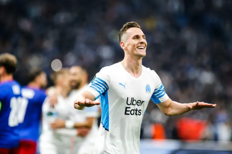 Arkadiusz MILIK of Marseille celebrate his goal during the UEFA Europa Conference League, round of 16 first leg match between Marseille and Bale on March 10, 2022 in Marseille, France. (Photo by Johnny Fidelin/Icon Sport)